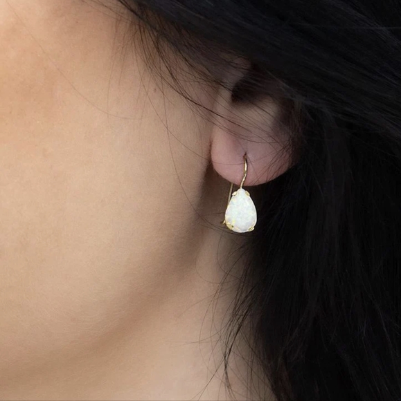 SOLD Adita 14k Yellow Gold Teardrop White Opal Necklace-Chain/Pendant/Earrings - Picture 7 of 11